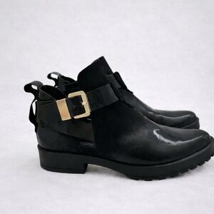 RUDSAK Black Leather Moto Boots - Triple Buckle Zip Ankle Booties - Size 39